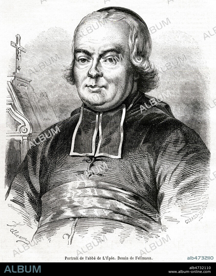 Portrait de l'abbe de L'EPEE (1712-1789). Illustration par FELLMANN pour Le Musee des Familles de 1859 . Credit : Collection KHARBINE-TAPABOR.