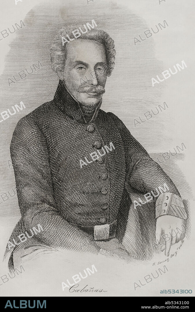 JOSé GóMEZ. SPANISH ENGRAVER. Manuel de Medina Verdes y Cabañas (1773-1856). General y ministro de la Guerra Carlista. Retrato. Grabado por José Gómez. Panorama Español, Crónica Contemporánea. Tomo I. Madrid, 1842.