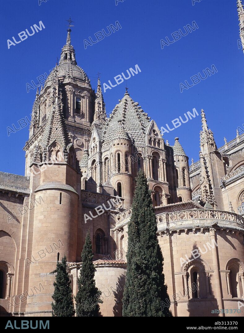 Catedral Vieja, s.XII-XIII, Salamanca, provincia de España. Patio chico y cúpula semiesférica gallonada (Torre del Gallo).