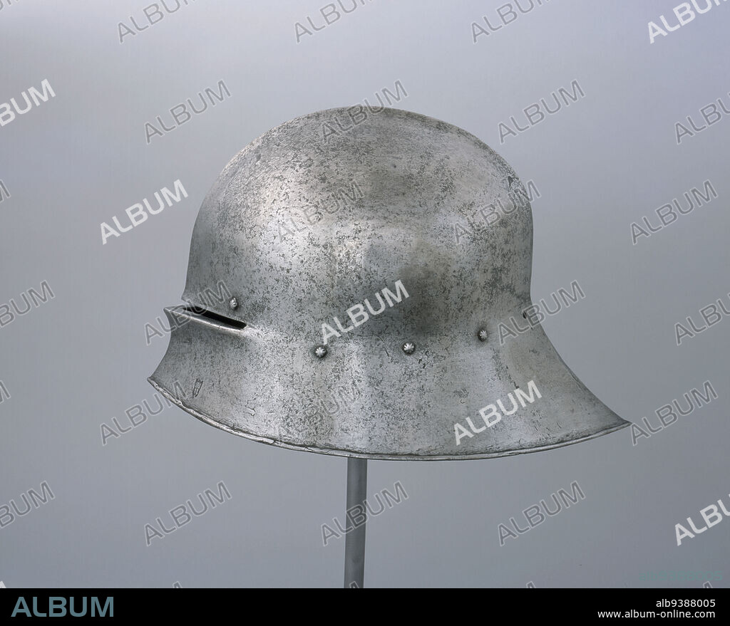 Sallet Helmet, probably Austrian, c.1480, Steel, iron, and leather, Mühlau, Saxony, Germany, Europe, Innsbruck, Tirol state, Austria, Europe, Arms & armor, metalwork, 9 3/4 x 9 x 15 5/16 in. (24.8 x 22.9 x 38.9 cm).
