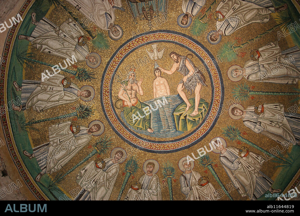 Italy. Ravenna. Arian Baptistery. Erected by Theodoric the Great 5th-6th cent. Baptism of Jesus. Early Christians.