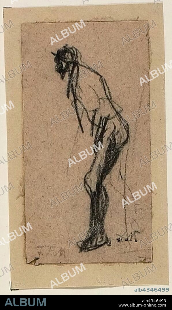 Standing Figure, 1848/52, Jean François Millet, French, 1814-1875, France, Black chalk on tan wove paper laid down on cream wove paper, 91 × 48 mm.