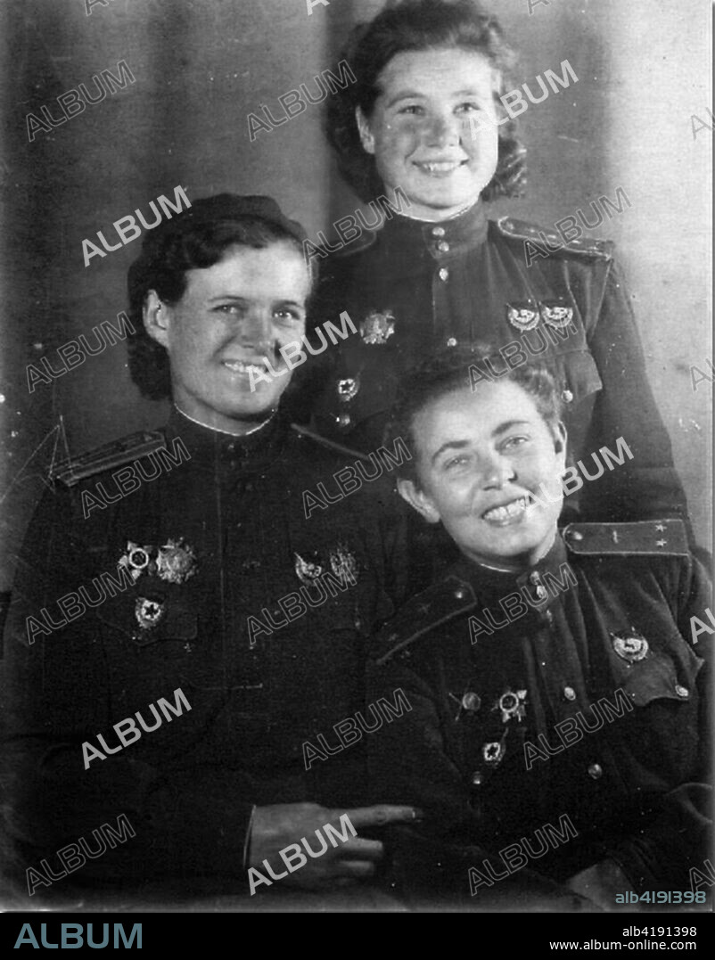 World War 2. Women pilots of the 588th Night Bomber Regiment (later renamed 46th Taman Guards Night Bomber Regiment). The Germans called them the 'Night Witches'. Yevdokia Davydovna Bershanskaya, Maria V. Smirnova, and Polina Gelman. 1941 or 1942. Evdokia Davydovna Bershanskaya died in 1942.