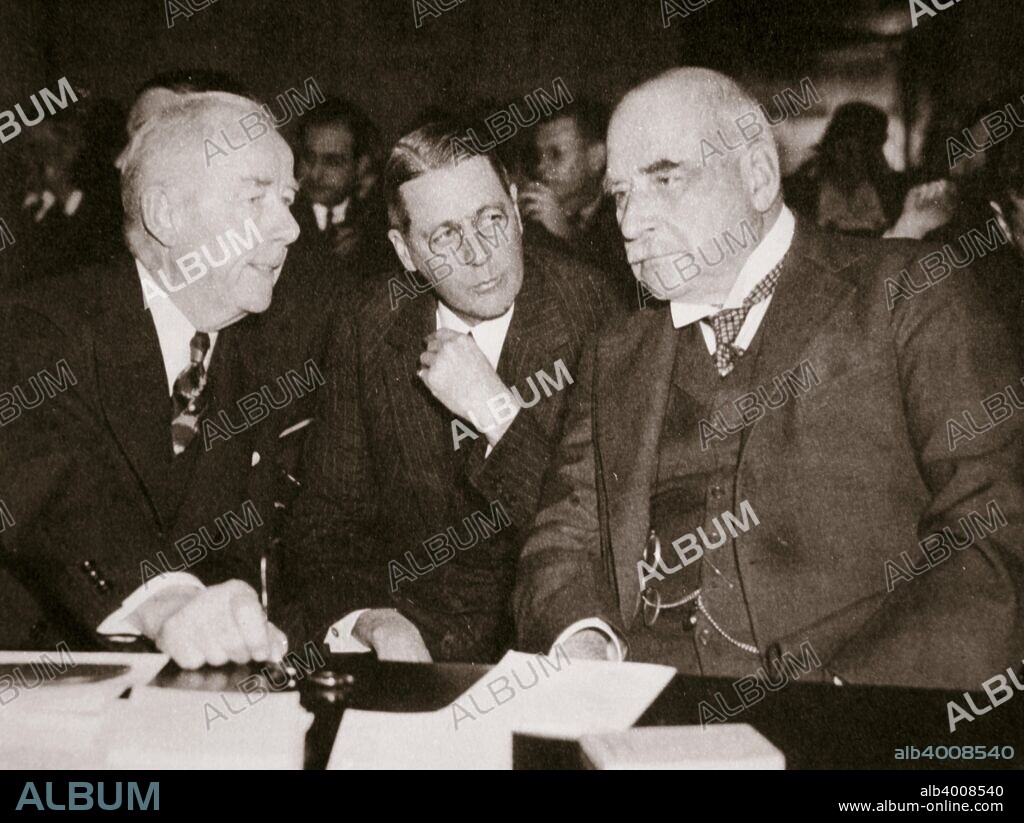 Thomas W Lamont, George Whitney, and JP Morgan, American financiers, 1930s. Three senior bankers from JP Morgan & Co, conferring at one of the numerous congressional investigations into financial practices. Left to right: Thomas William Lamont, Jr (1870-1948); George Whitney; John Pierpont Morgan, Jr (1867-1943).