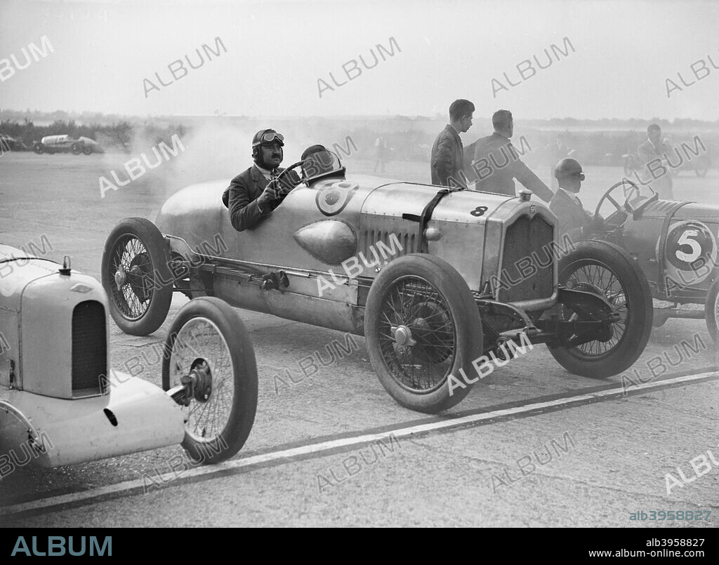 Riley 1495 cc. Entry No: 3 Driver: Gillow, V. Centre: Buick 3395 cc.  Entry No: 8 Driver: Scolefield, Tiny. Vickers test pilot. Right: Bugatti 1496 cc. No: 5 Driver: Jefferys, J.R. Brooklands.  Surbiton M.C. Date: 1.9.28.