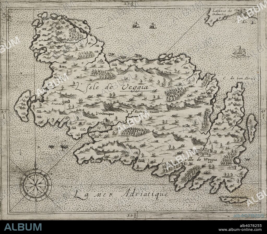 A map of the Isle of Veggia. L'Isle de Veggia. Source: Maps K.Top.113.49. Language: French.