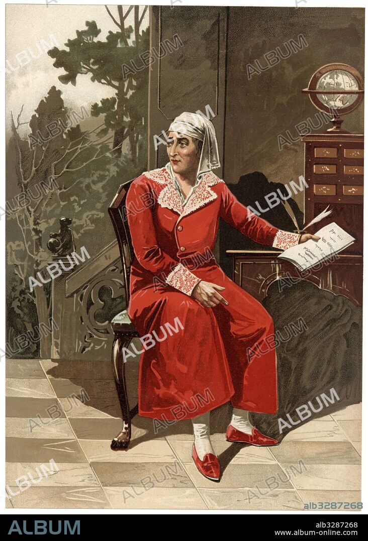 Jean-Paul Marat (1743-1793), médico, político y activista revolucionario francés, sentado junto a su escritorio. Grabado de 1896.