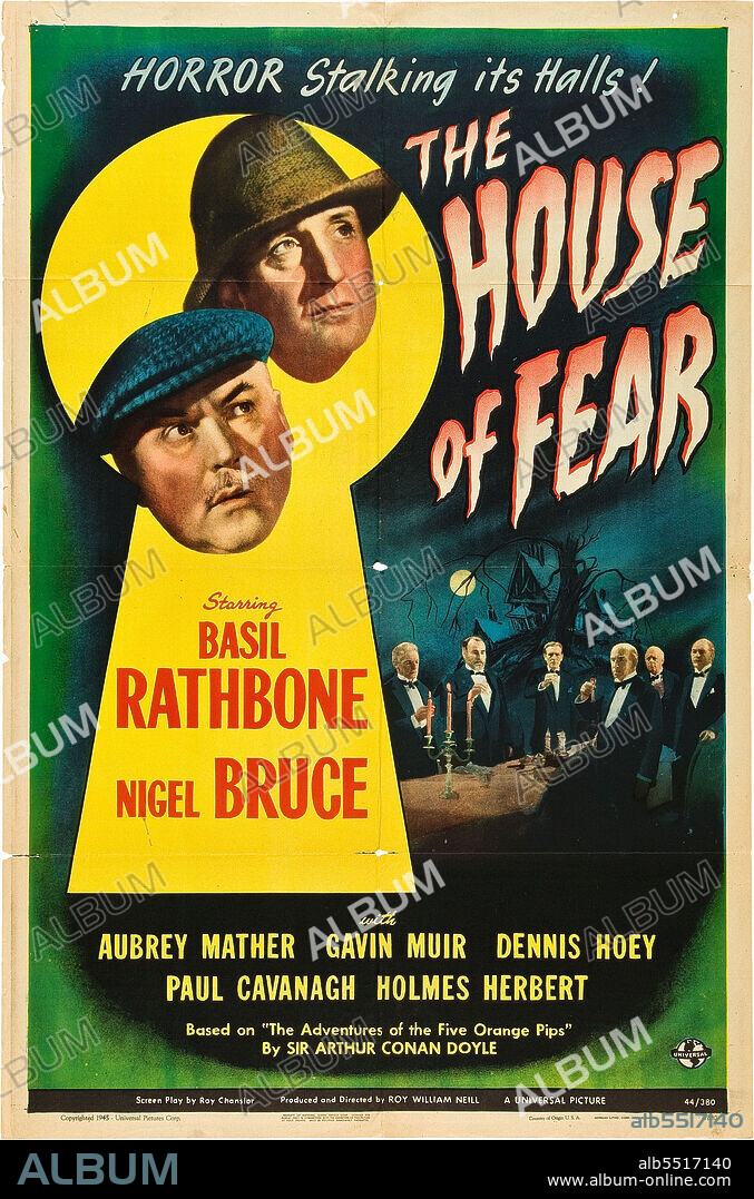 BASIL RATHBONE and NIGEL BRUCE in SHERLOCK HOLMES AND THE HOUSE OF FEAR, 1945, directed by ROY WILLIAM NEILL. Copyright UNIVERSAL PICTURES.