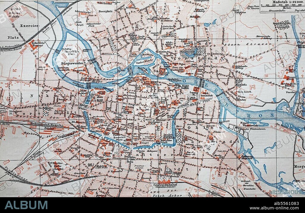 Stadtplan, 1892: Breslau, now Wroclaw, Polen, digital restaurierte Reproduktion einer Originalvorlage aus dem 19. Jahrhundert.
