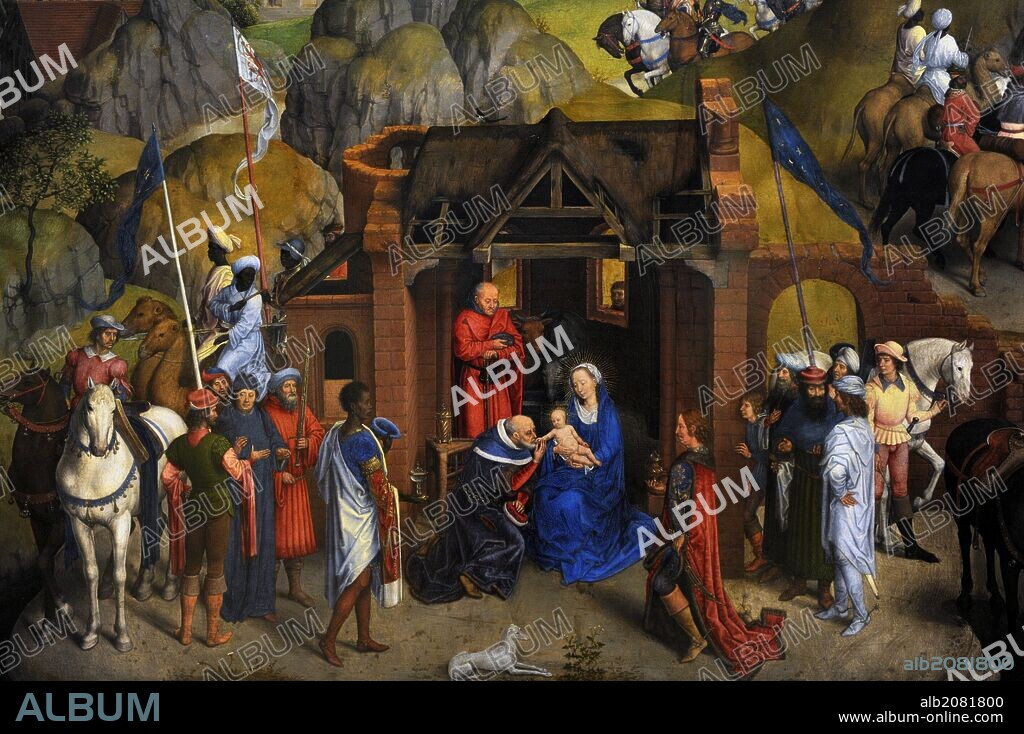 Hans Memling (1435/1440-1494). Flemish painter. The Seven Joys of the Virgin, 1480. Detail of the Adoration of Three Magi. Alte Pinakothek. Munich. Germany.