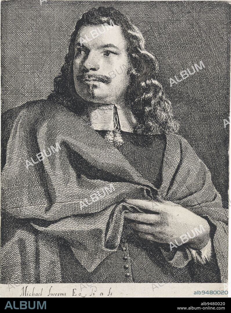 Portrait of a man in a cloak, print maker: Michael Sweerts, (mentioned on object), after: Michael Sweerts, (mentioned on object), 1643 - 1661, paper, etching, h 205 mm × w 157 mm.