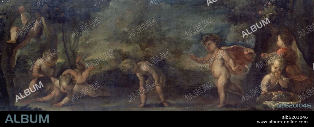 ANONIMO ESPAÑOL. AMORCILLOS JUGANDO - SIGLO XVII - LIENZO - 60X160 CM.