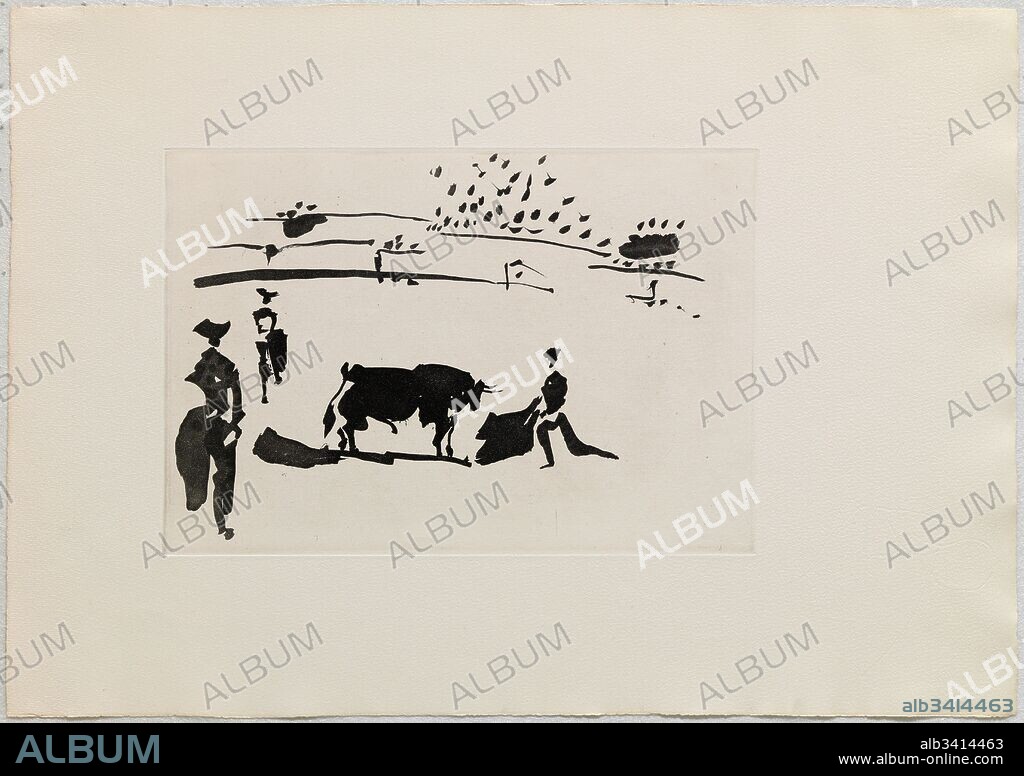 Pablo Picasso / "Citando al Toro con la Capa", 1957, Grabado (aguatinta al azúcar, sobre matriz de cobre, sobre papel de filigrana), 19,9 x 29,3 cm, MPB112773.