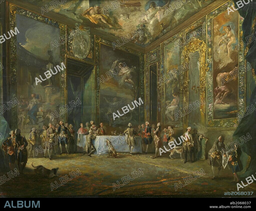 LUIS PARET Y ALCÁZAR. Luis Paret y Alcázar / 'Carlos III, comiendo ante su corte', Hacia 1775, Escuela Española, Óleo sobre Tabla, 50 cm x 64 cm, P02422.