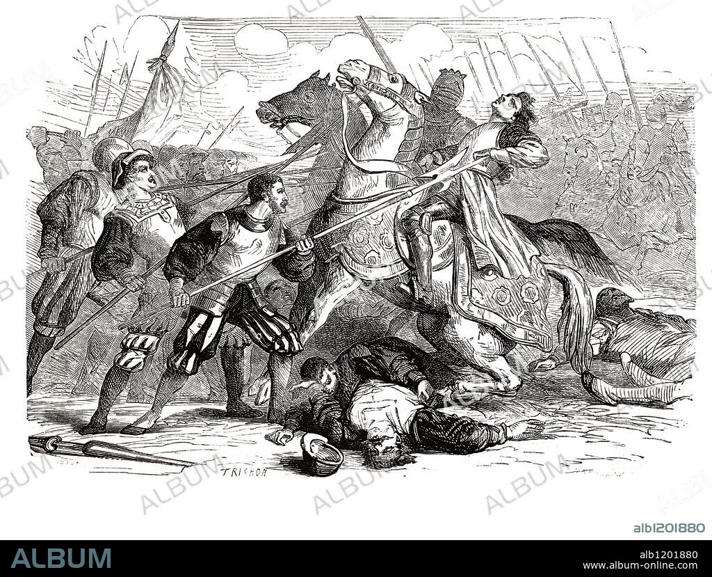 Gastón II de Narbona (1489-1512). También conocido com Gaston de Foix, murió a consecuencia de las heridas recibidas en la batalla de Rávena. Grabado de 1866.
