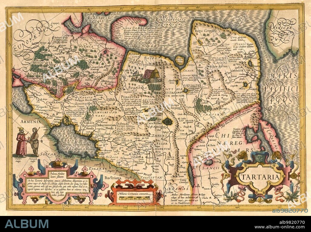 Atlas, map from 1623, Tartaria, Tatarei, large region in Central Asia, Northern Asia and parts of Eastern Europe, digitally restored reproduction from an engraving by Gerhard Mercator, born as Gheert Cremer, 5 March 1512, 2 December 1594, geographer and cartographer