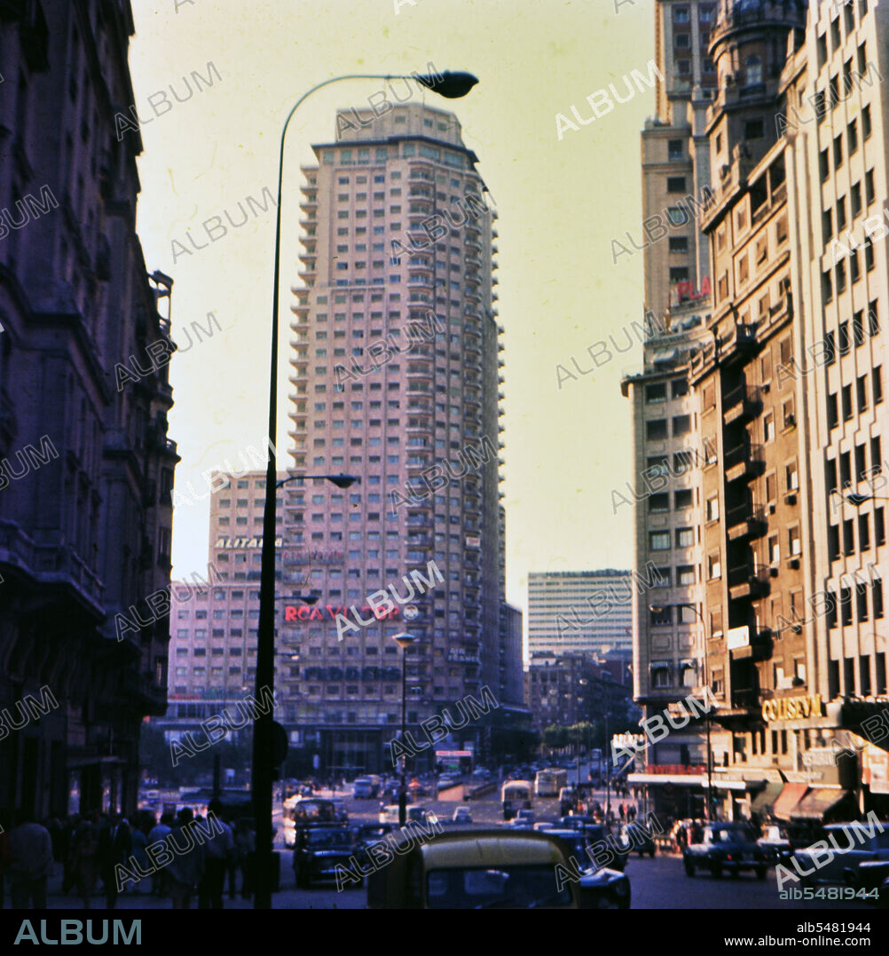 Traffic in Madrid Spain circa 1969.