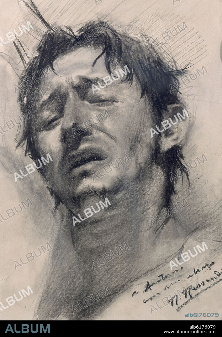 ROMERO BALDOMERO RESSENDI (1922-1977). RETRATO MASCULINO - DIBUJO A LAPIZ.