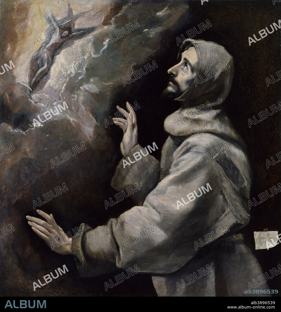 EL GRECO. Saint Francis Receiving the Stigmata. Date/Period: From 1585 until 1590. Painting. Oil on canvas. Height: 102 mm (4.01 in); Width: 97 mm (3.81 in).