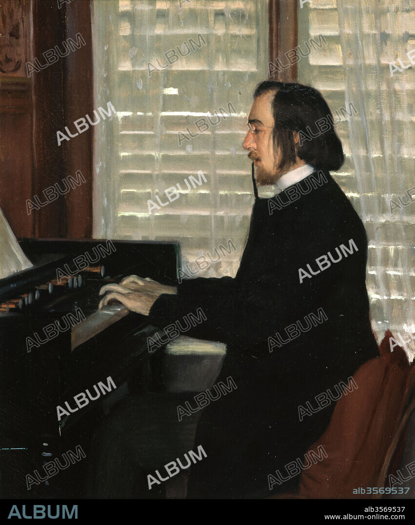 SANTIAGO RUSIÑOL. Santiago Rusiñol / 'Erik Satie tocant l'harmònium' (Erik Satie tocando el armonio) 1891, Óleo sobre lienzo, 61 x 50 cm.