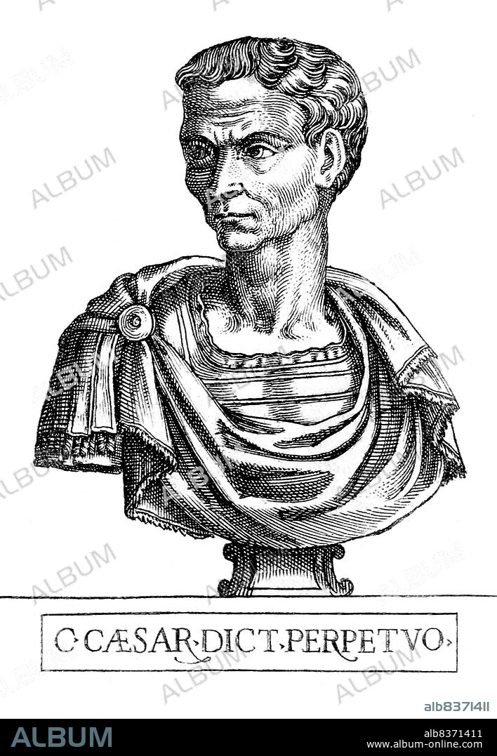 Born Gaius Julius Caesar (100-44 BCE), Julius Caesar was one the most infamous figures in history. A Roman politican, general and author, he played a critical role in the fall of the Roman Republic and paved the way for the rise of the Roman Empire. His political alliance alongside Crassus and Pompey, first formed in 60 BCE, would dominate Roman politics for many years. His victories in the Gallic Wars extended the Republic's territories all the way to the English Channel and the Rhine, and he became the first Roman general to build a bridge across the Rhine, as well as starting the invasion of Britain.<br/><br/>. With these achievements under his belt, he amassed unmatched military power to himself, soon eclipsing his political ally Pompey. The Senate, also fearful of his growing power, demanded he step down from military command and return to Rome, which he refused, and marked his defiance by crossing the Rubicon with a legion in 49 BCE, illegally entering Roman Italy with an army and causing a civil war that he quickly crushed.<br/><br/>. Taking control of the government, Caesar began implementing various social and political changes, declaring himself 'dictator in perpetuity'. The Senate still held much contempt for him however, and during the Ides of March (15 March) 44 BCE, Caesar was assassinated by a conspiracy of rebellious senators led by former friend and ally, Marcus Junius Brutus. A new string of civil wars ensued, ultimately concluding with Julius Caesar's adopted heir, Octavian, emerging victorious and becoming emperor.