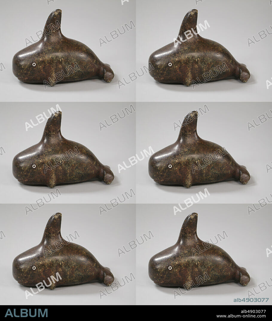 Whale, Chumash, 16th17th century, United States, California, Chumash, Steatite, red cinnabar, shell, H. 3 in. (7.6 cm), Stone-Sculpture.