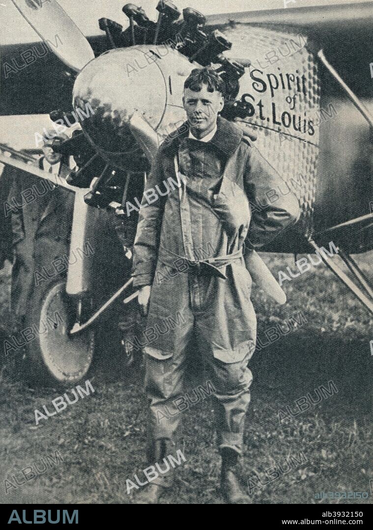 American aviator Charles Lindbergh and his plane, 'Spirit of St Louis', c1927 (c1937). In 1927 Charles Augustus Lindbergh (1902-1974) an American aviator, author, inventor, military officer, explorer, and social activist, flew the first nonstop New York to Paris flight. Flying in the 'Spirit of St Louis', the fabric-covered, single-seat, single-engine monoplane designed by Lindbergh and the Ryan Company's chief engineer, Donald A Hall, his record-setting flight took 33.5 hours. Lindbergh was awarded the Medal of Honor for his bravery. From Wonders of World Aviation, Vol. 1, by Clarence Winchester. [The Amalgamated Press Ltd, London, c1937].