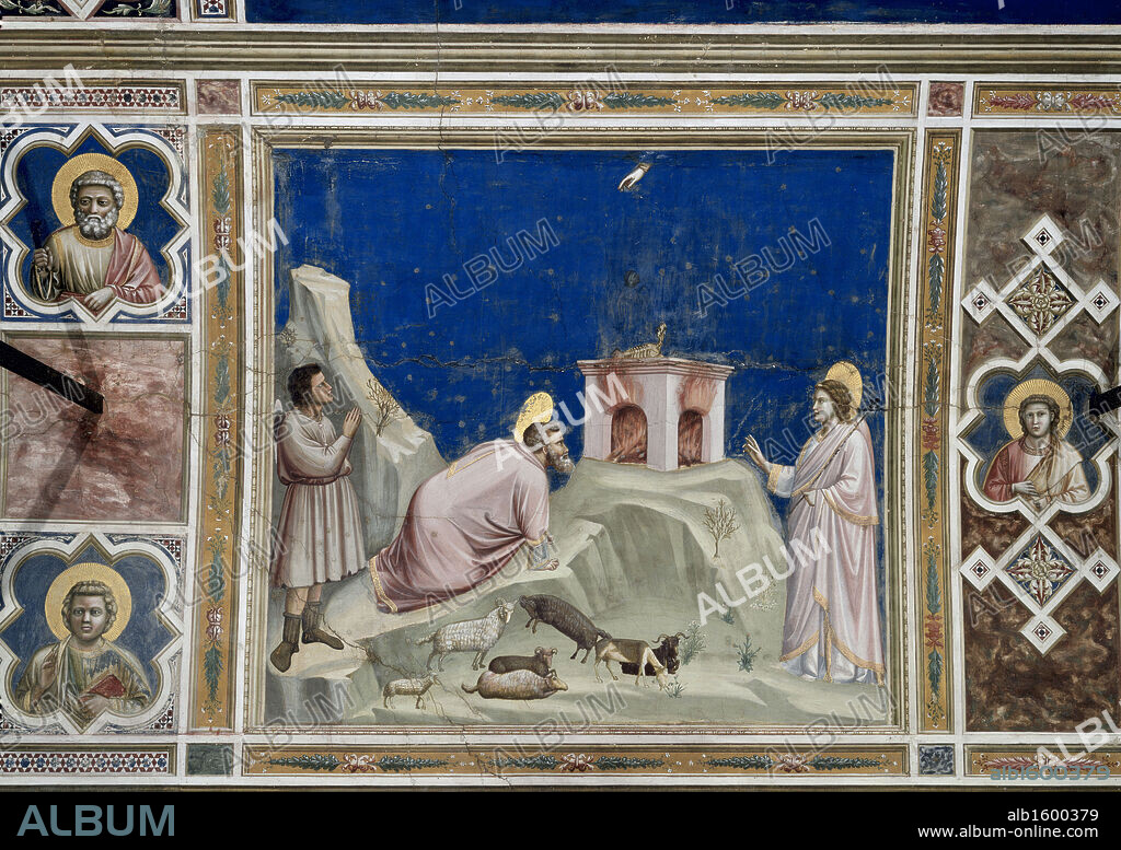 GIOTTO DI BONDONE. Joachim's Sacrifice  Giotto (ca.1266-1337 Italian)  Fresco  Arena Chapel, Padua, Italy.