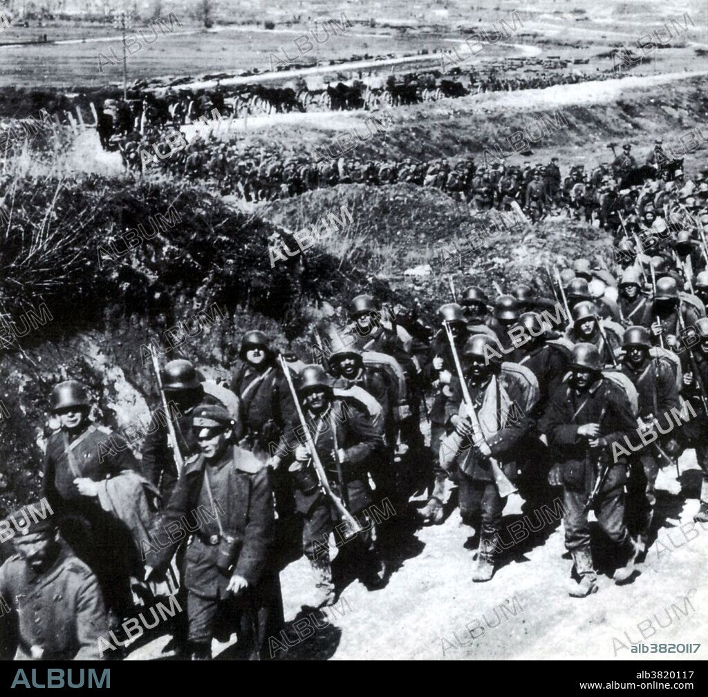 German troops move to the front to hold the line. The Second Battle of the Marne (July 15 - August 6, 1918) was the last major German Spring Offensive on the Western Front during the First World War. The German attack failed when an Allied counterattack led by French forces and including several hundred tanks overwhelmed the Germans on their right flank, inflicting severe casualties. The German defeat marked the start of the relentless Allied advance which culminated in the Armistice about 100 days later. The Second Battle of the Marne can be considered as the beginning of the end of the Great War.