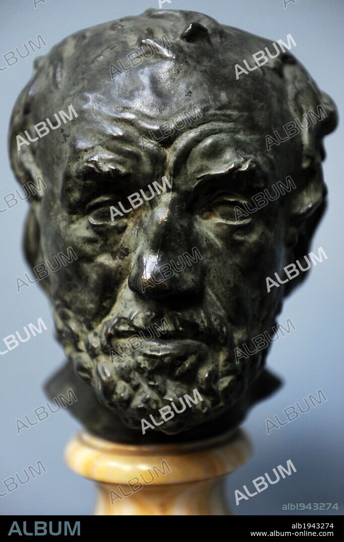 ARTE S. XIX. FRANCIA. François-Auguste-René Rodin (París, 12 de noviembre de 1840-Meudon, 17 de noviembre de 1917). Escultor francés contemporáneo de la corriente impresionista. "EL HOMBRE DE LA NARIZ ROTA" (MASCARA). Bronce, antes de (1918) (1862-63). Museo Carlsberg Glyptotek. Copenhague. Dinamarca. Norte Europa.