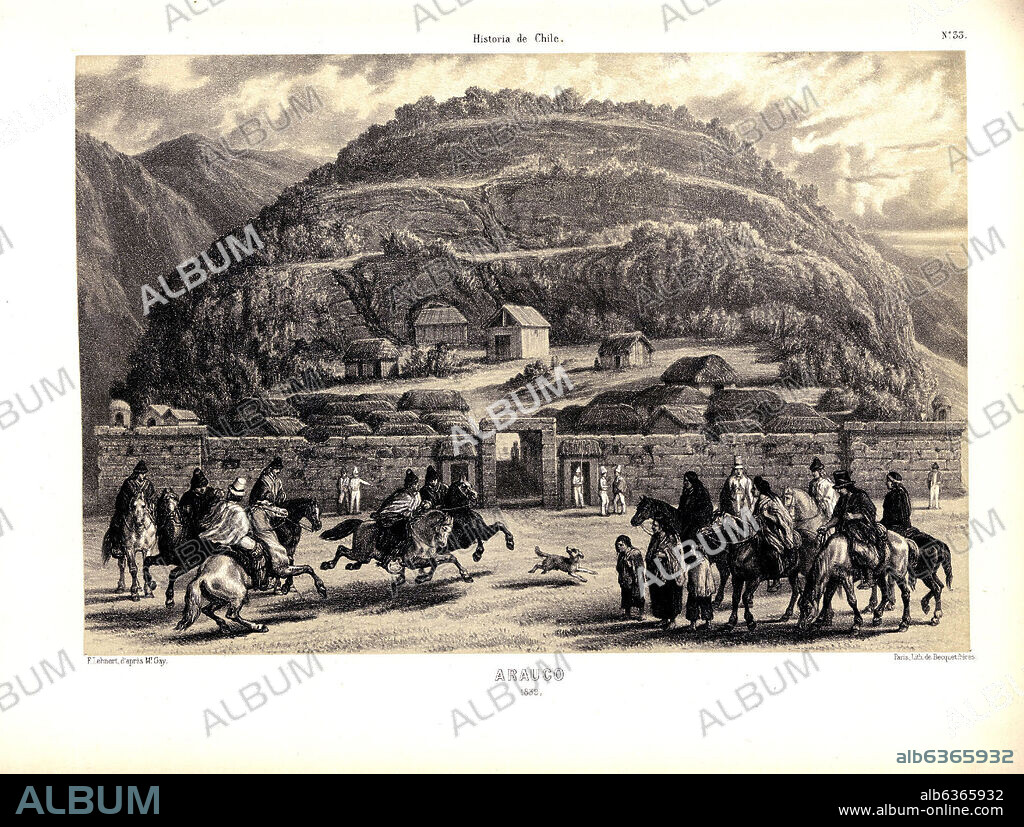 CLAUDIO GAY. ARAUCO EN 1839 DEL ATLAS DE LA HISTORIA FISICA Y POLITICA DE CHILE, 1854.