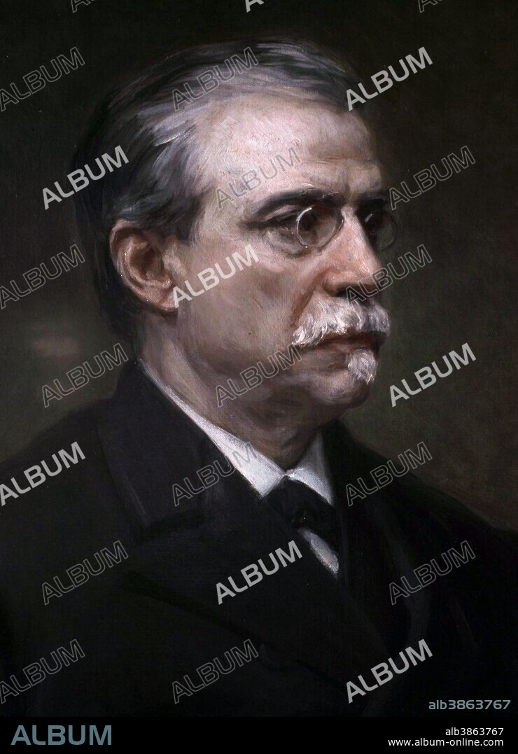 ANTONIO CANOVAS DEL CASTILLO. POLITICO ESPAÑOL .MALAGA . RETRATO AL OLEO DE FEDERICO MADRAZO. PALACIO DEL SENADO . MADRID.