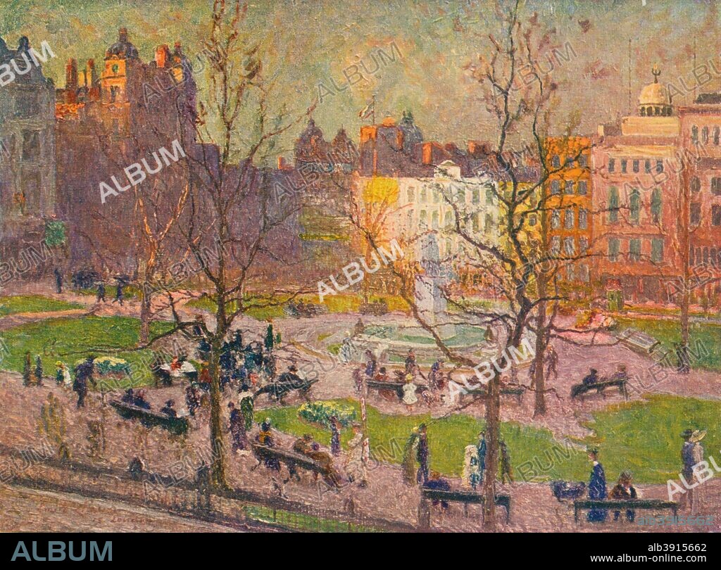 'March Sunshine. Leicester Square', c1914. From The Studio Volume 66. [London Offices of the Studio, London, 1915-16].