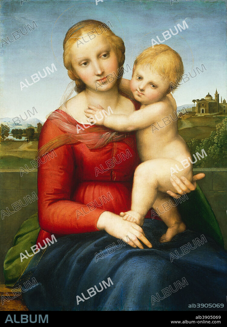 RAPHAEL. The Small Cowper Madonna. Date/Period: Ca. 1505. Painting. Oil on panel. Height: 595 mm (23.42 in); Width: 440 mm (17.32 in).