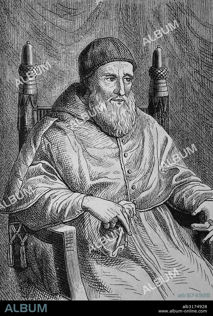 Giuliano della rovere, pope julius ii, 1443 - 1513, he was pope from 1503 untill 1513, founder of the swiss guard, woodcut from 1880.