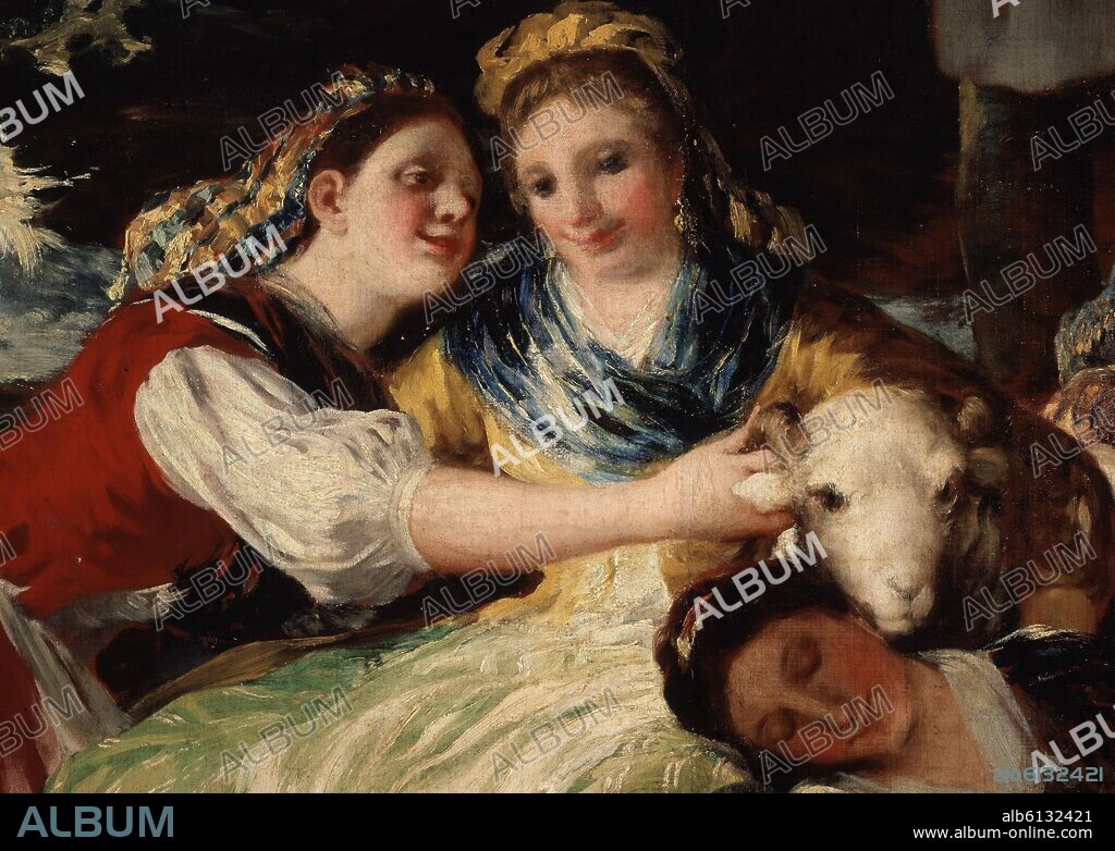 FRANCISCO DE GOYA. LAS LAVANDERAS - DETALLE - 1779/1780 - OLEO/LIENZO - NP 786 - CARTON PARA TAPIZ - ROCOCO ESPAÑOL - CONJUNTO 2478.