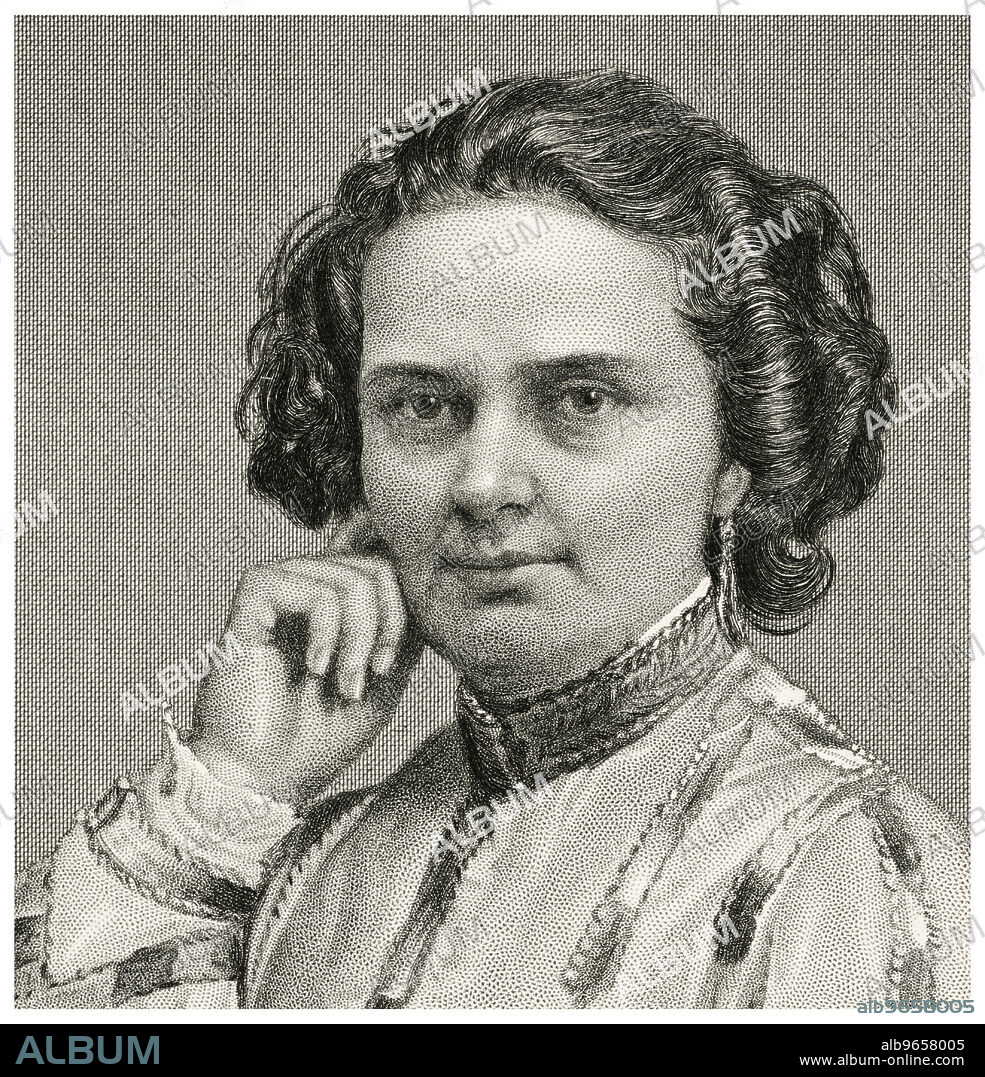 Harriet Hosmer (1830-1908), American Neoclassical Sculptor, Head and Shoulders Portrait, Steel Engraving, Portrait Gallery of Eminent Men and Women of Europe and America by Evert A. Duyckinck, Published by Henry J. Johnson, Johnson, Wilson & Company, New York, 1873.