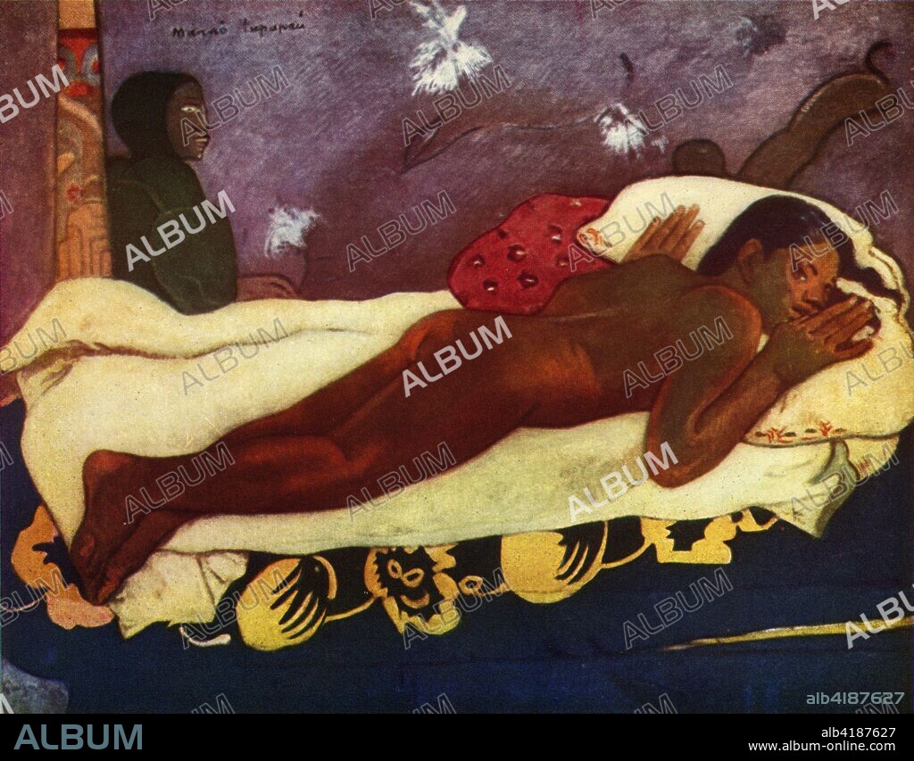 'Spirit of the Dead Watching', 1936. Manao Tupapau (The Spirit of the Dead Watches), 1892, located at Albright Knox Art Gallery, Buffalo, New York, USA.  1936. From Paul Gauguin's Intimate Journals. [Crown Publishers, New York, 1936].