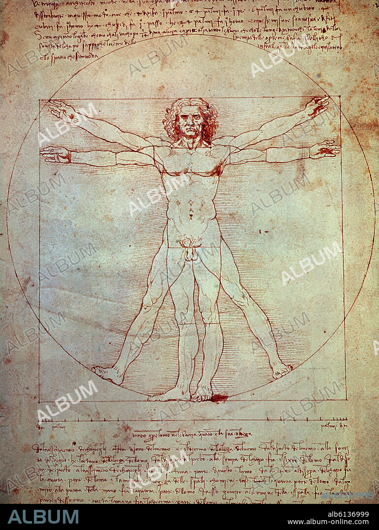 LEONARDO DA VINCI. LAS PROPORCIONES DEL HOMBRE O EL HOMBRE DE VITRUVIO - DIBUJO - 1519.