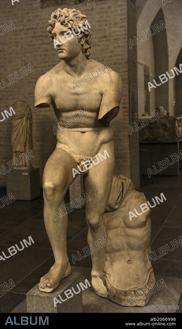 ALEJANDRO III el Magno (en gr. Aléxandros ho Mégas) (-356 a-323). Rey de Macedonia (-336 a-323). Rostro de "Alejandro Rondanini". Copia de una escultura romana de un retrato del 340 a. C. aproximandamente. Glyptothek. Munich. Europa. GLYPTOTHEK. MUNICH.