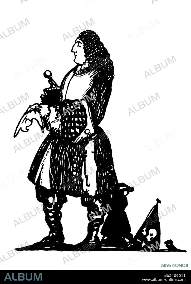 Stede Bonnet AKA the Gentleman Pirate (1688 - 1718) was an Englishman, who with no prior shipboard life, decided to become a pirate. He bought a ship, named it Revenge, and traveled along the American eastern seaboard, looting Barbadian ships. He met Blackbeard in Nassau and together they plundered merchant ships. Bonnet was eventually captured, found guilty of piracy, and hanged in Charleston.