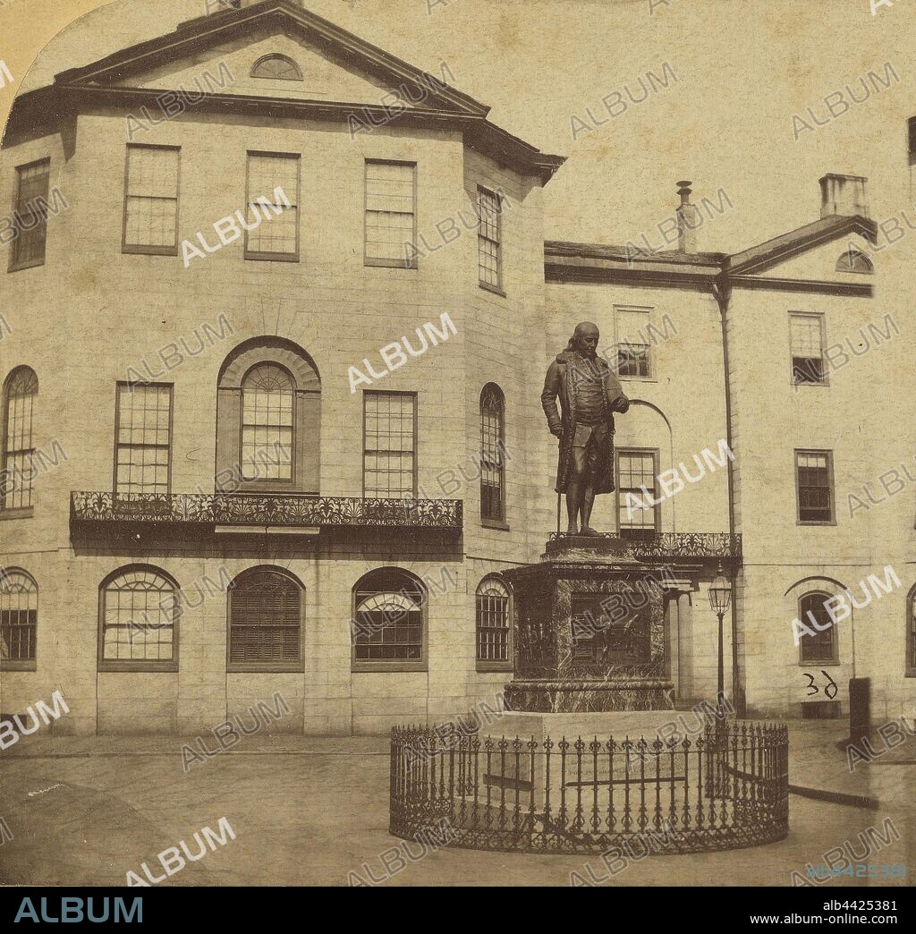 Franklin Statue, City Hall, Boston, Mass., Deloss Barnum (American, 1825 - 1873), about 1859, Albumen silver print.