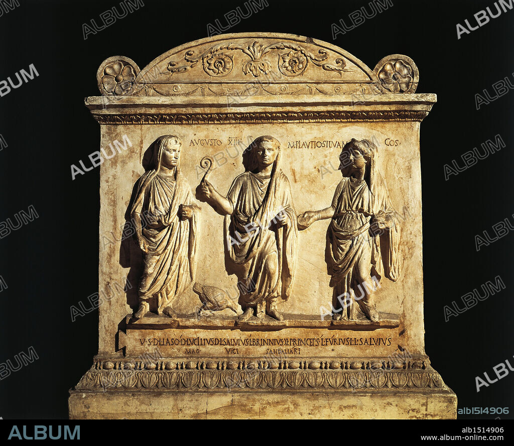 Roman civilization, 2nd century b.C. Altar dedicated to the Lares Augusti by the Vicomagistri of the Vicus Sandalarius.