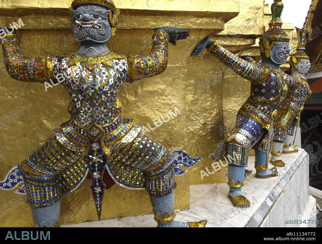 Statues of monkey-demons, Wat Phra Kaew temple, Grand Palace, Bangkok, Thailand, Southeast Asia, Asia.