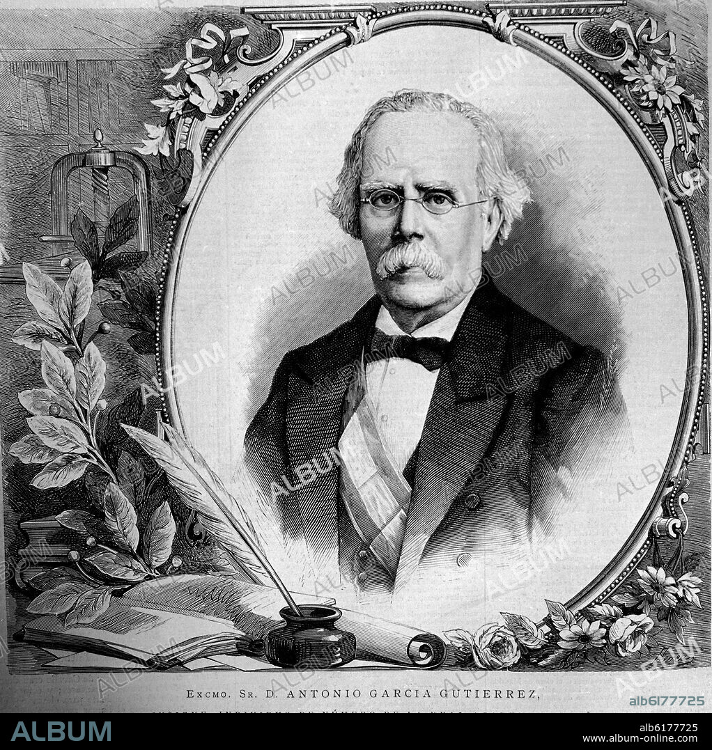 ANTONIO GARCIA GUTIERREZ - AUTOR DRAMATICO Y POETA - 1812/1884 - GRABADO S XIX.