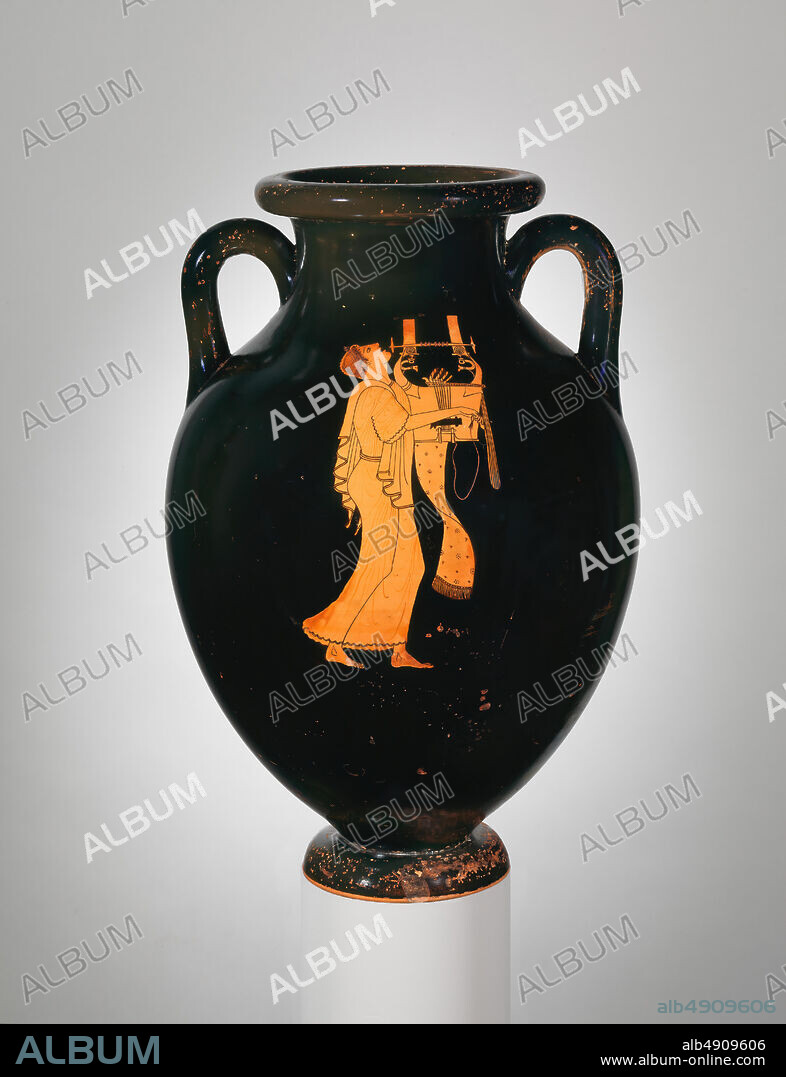 Attributed to the Berlin Painter, Terracotta amphora (jar), Greek, Attic, Late Archaic, Date ca. 490 B.C., Greek, Attic, Terracotta; red-figure, H. 16 5/16 in. (41.50 cm), Vases.