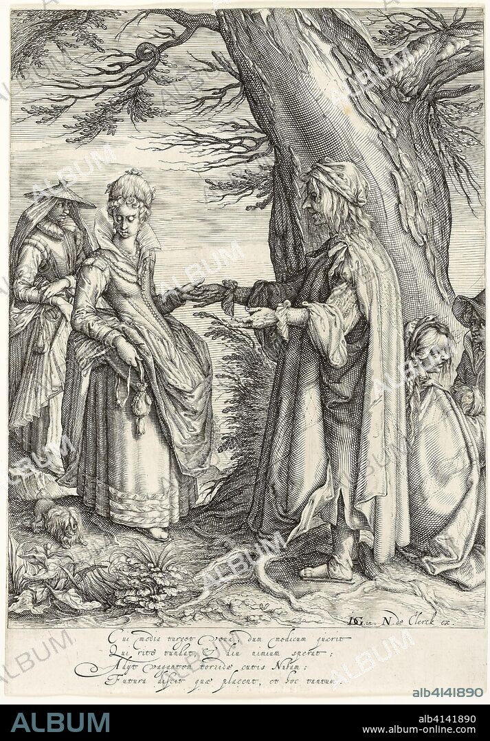 JACOB DE GHEYN II. Fortune-Teller. Andries Stock (Dutch, c. 1580-after 1648); after Jacques de Gheyn II (Dutch, 1565-1629). Date: 1603-1613. Dimensions: 292 x 203 mm (sheet, trimmed to plate). Engraving on cream, laid paper with watermark. Origin: Netherlands.