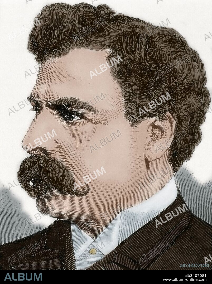 Julio Herrera y Obes (Montevideo, 1841-Montevideo, 1912). Político Uruguayo. Ocupó el cargo de ministro de Relaciones Exteriores (1872). Miembro del partido Colorado, deportado tras el golpe de estado de Varela (1875). Fue elegido presidente de la República (1890-1894). Senador en 1896 y de nuevo desterrado con la revolución nacionalista (1897-1903). Grabado coloreado.
