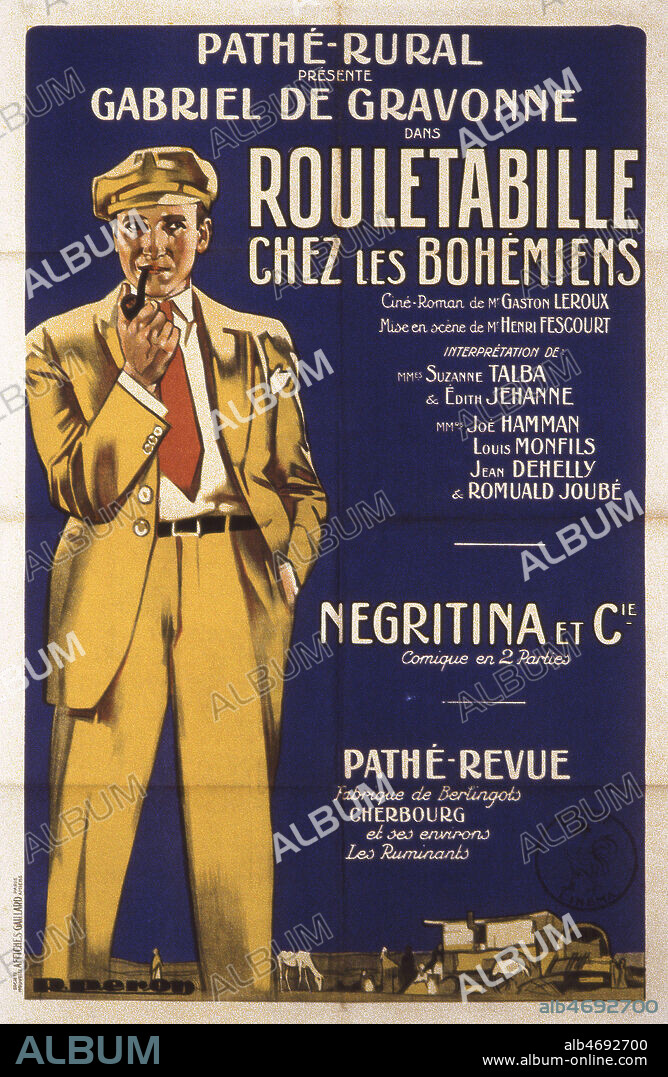 'Rouletabille chez les Bohemiens' Affiche du film realise en 1922 par Henri FESCOURT (1880-1966) d'apres le roman de Gaston LEROUX (1868-1927) avec Gabriel DE GRAVONE (1887-1974). Credit : Coll. Perron/KHARBINE-TAPABOR.
