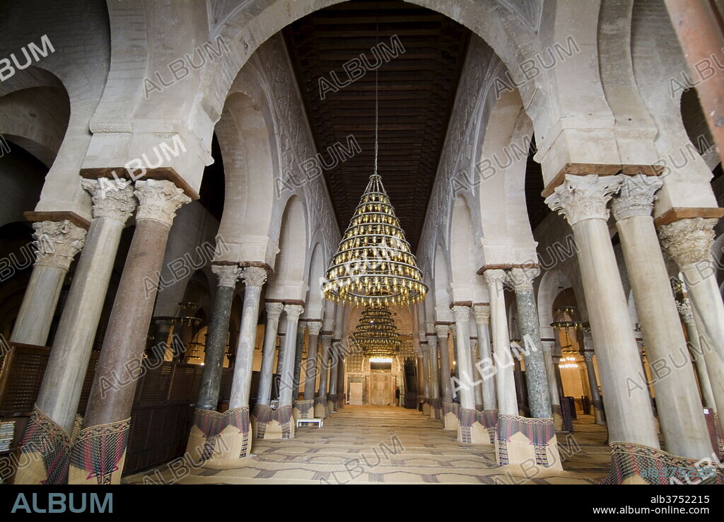 Interior, Mosque Okba (the Great Mosque), Kairouan, UNESCO World Heritage Site, Tunisia, North Africa, Africa.